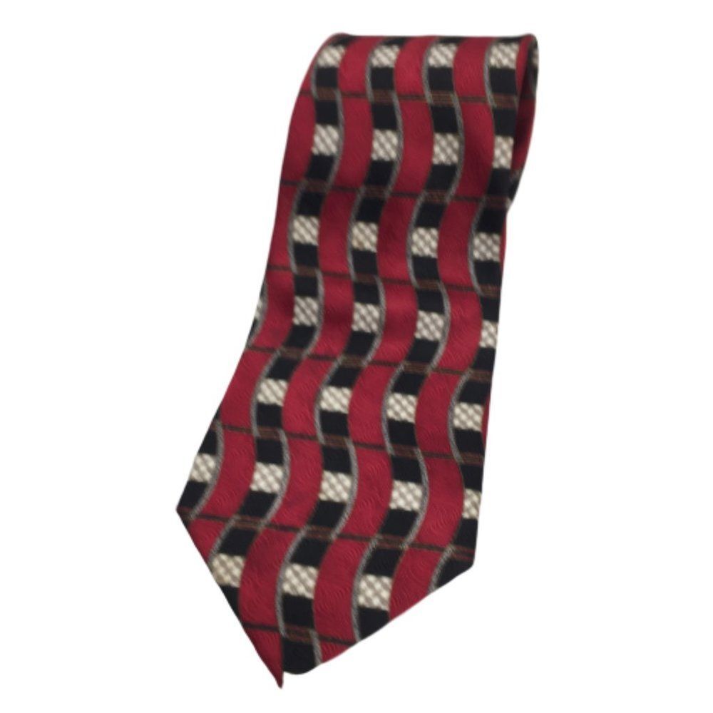 Vintage Pierre Cardin Red Black Wide Width Retro Classic Silk Tie